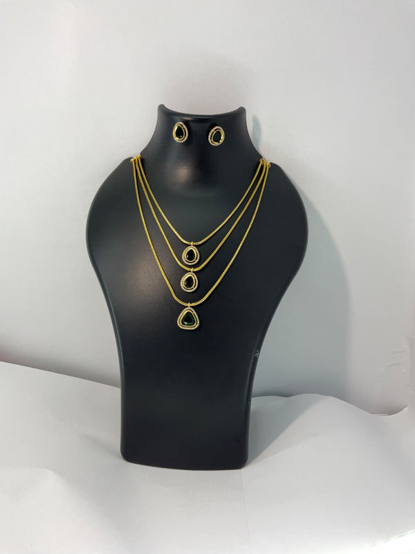 Green stone Stylish Layered Necklace.