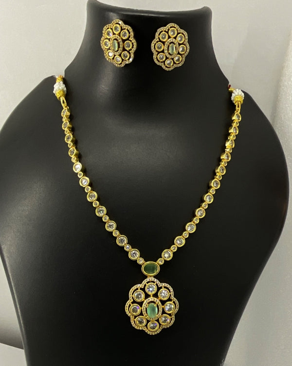 Green stone kundan set