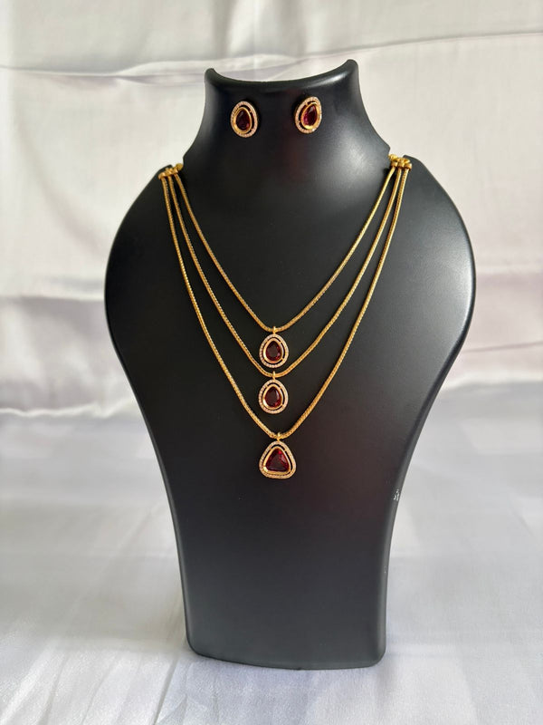 Ruby three  layered gold plated necklace