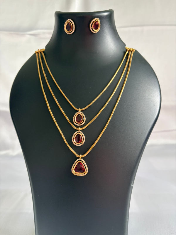 Ruby three  layered gold plated necklace