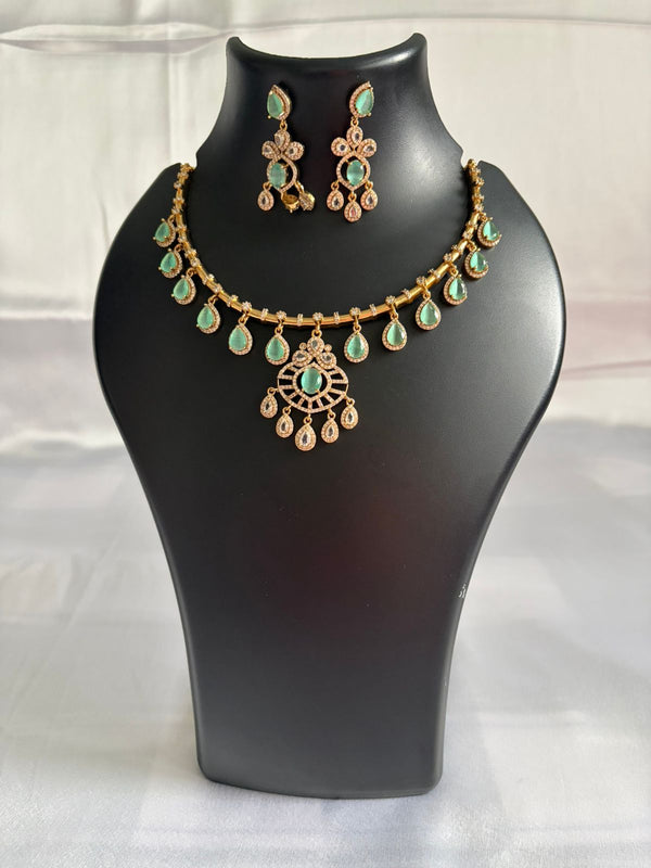 Sea Green stone party necklace set