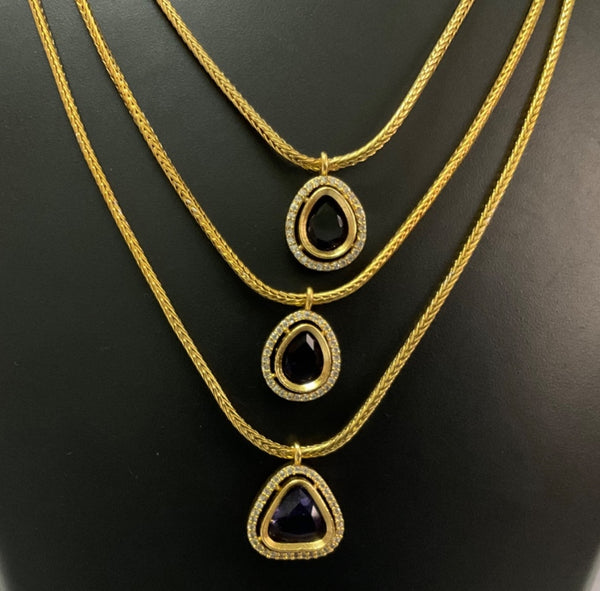 Purple stone three layered necklace