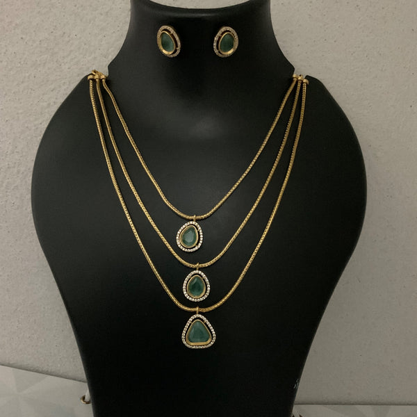 Sea green stone three layered necklace