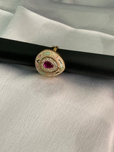 Enamel ethnic adjustable ring with ruby pink kundan
