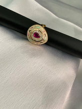 Enamel ethnic adjustable ring with ruby pink kundan