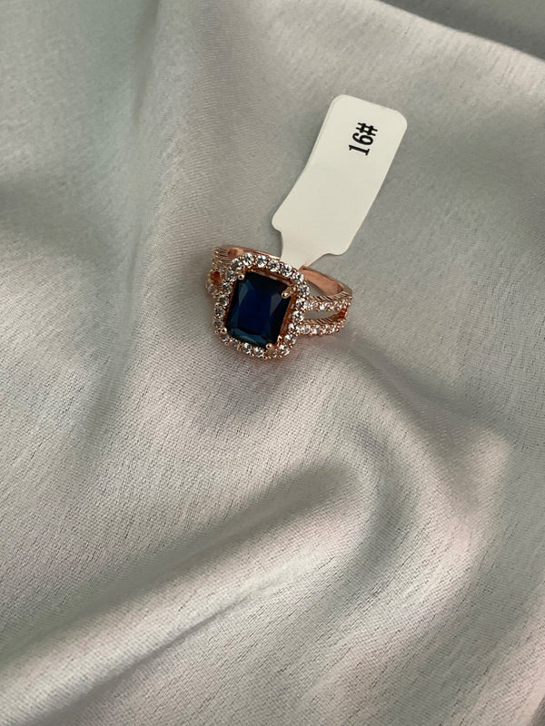 Rose  gold blue  cubic zirconia studded ring