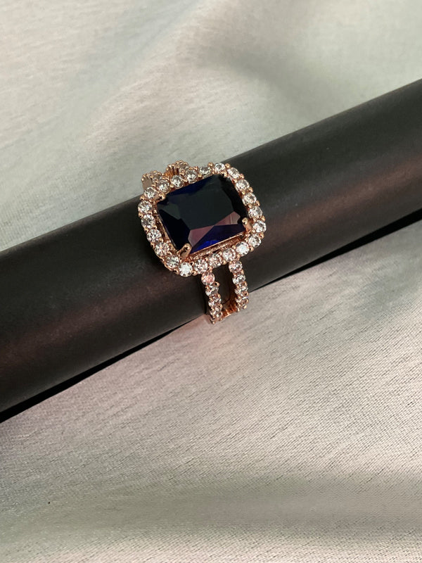 Rose  gold blue  cubic zirconia studded ring