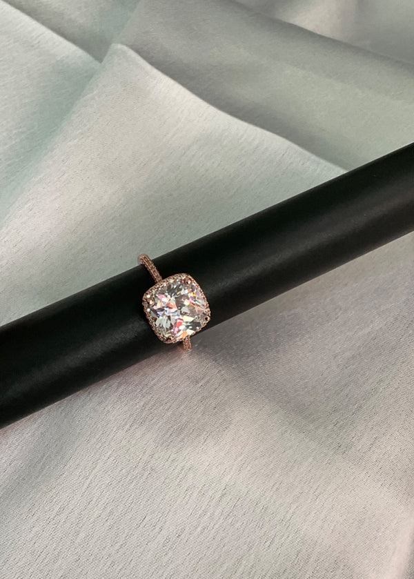 Gold shimmering  artificial  stone studded cushion cut ring