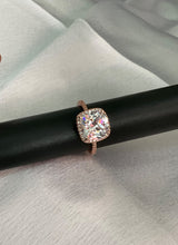 Gold shimmering  artificial  stone studded cushion cut ring