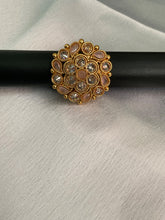 Gold plated stone studded adjustable ring
