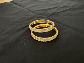 Gold plated mint green baby pink stone bangles