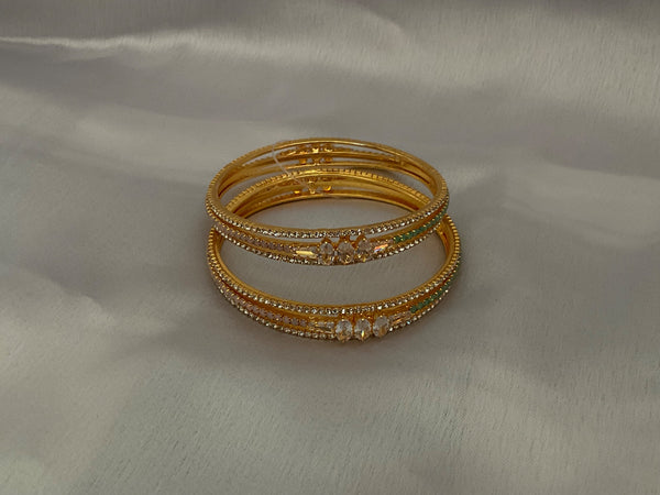 Gold plated mint green baby pink stone bangles