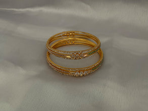 Gold plated mint green baby pink stone bangles