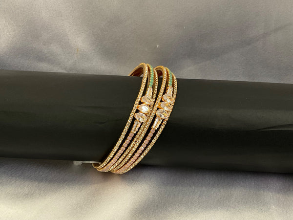 Gold plated mint green baby pink stone bangles