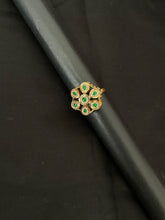 Gold plated  green kundan stone studded adjustable ring