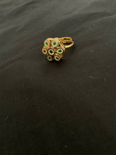 Gold plated  green kundan stone studded adjustable ring