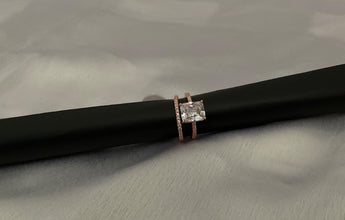 Rose gold square cut diamond ring with band ring