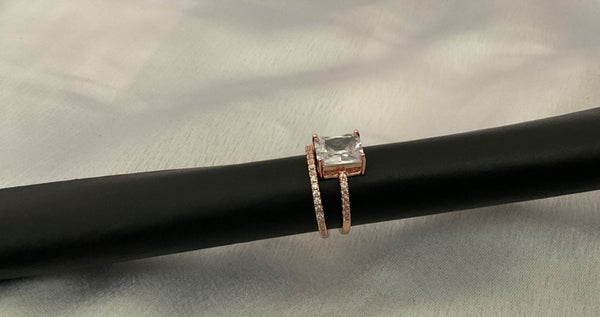 Rose gold square cut diamond ring with band ring