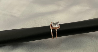 Rose gold square cut diamond ring with band ring