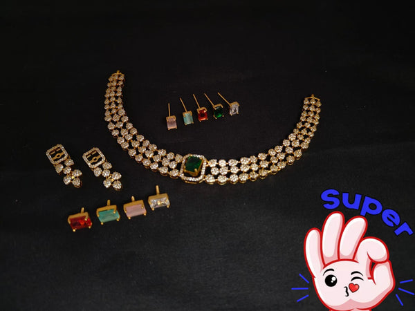 Interchangeable Stone AD White Stones Necklace Set.